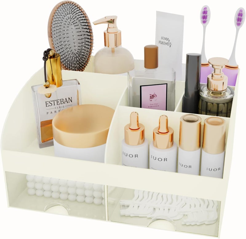 COMFYROOM Makeup Organizer with Drawers, Cosmetic Storage for Dresser Vanity and Bathroom Countertop, Beauty Holder for Lipstick Brush, Skincare Organizer for Vanity, Cosmetic Display Case (Ivory) - Image 2